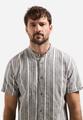 Shirt Short Sleeve Yarn Dyed Dobby Stripe With Linen M Regular Fit - Blue