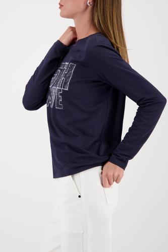 Langarmshirt mit Strassstein-Motiv 38 - Marine