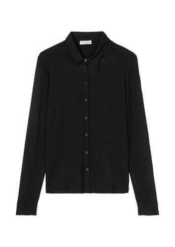 Jersey blouse, long sleeve, collar, button placket