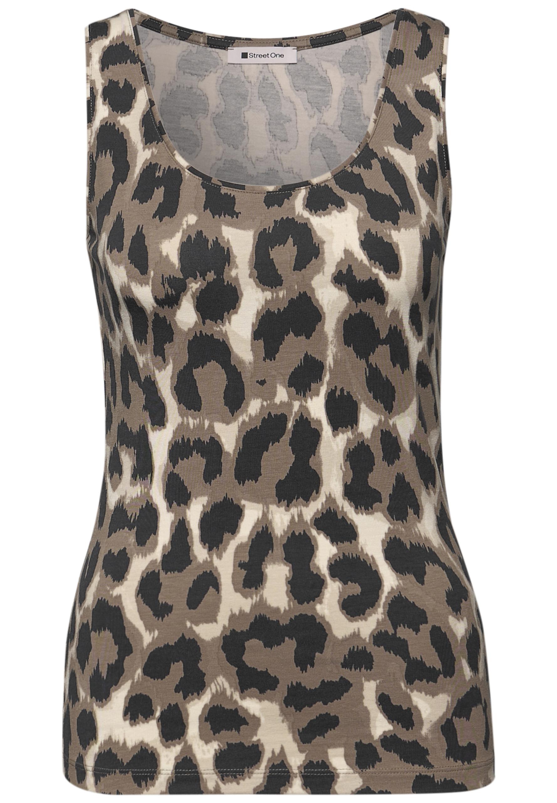 Basic Top mit Rundhals im Leo-Muster 42 - Timeless Beige