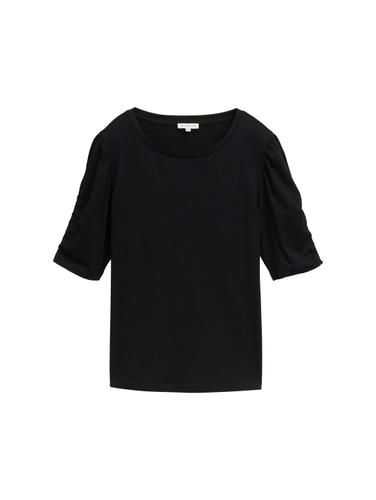 T-Shirt mit Raffärmeln L Regular Fit - Deep Black