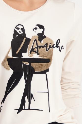 Langarmshirt mit Fellapplikationen 46 - Almond