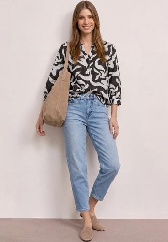 Bluse mit Split Neck aus Leinenmix