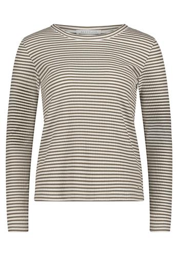 Streifenshirt L Leicht tailliert - Khaki/Cream