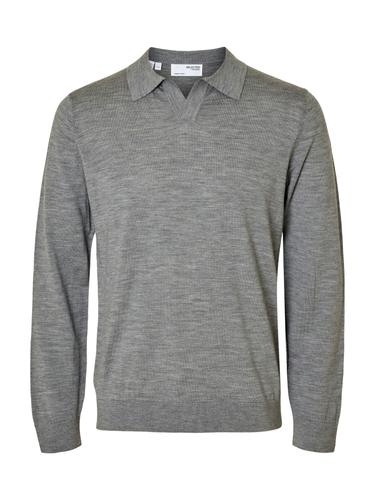 SLHTRAY LS KNIT MERINO OPEN POLO XL Normal geschnitten - Medium Grey Melange
