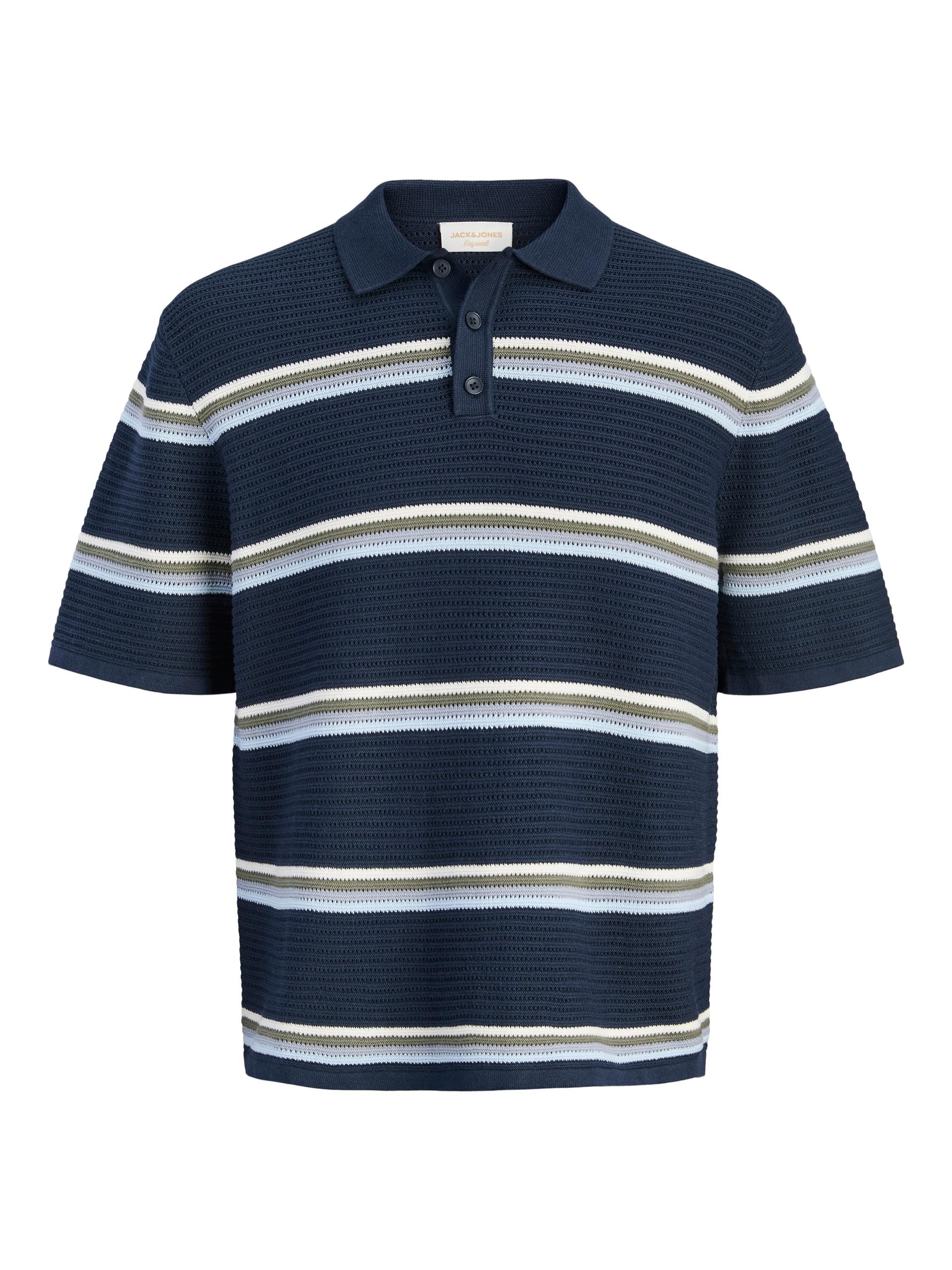 JORMAINE KNIT STRIPE POLO MNI 122 Locker geschnitten - Sky Captain