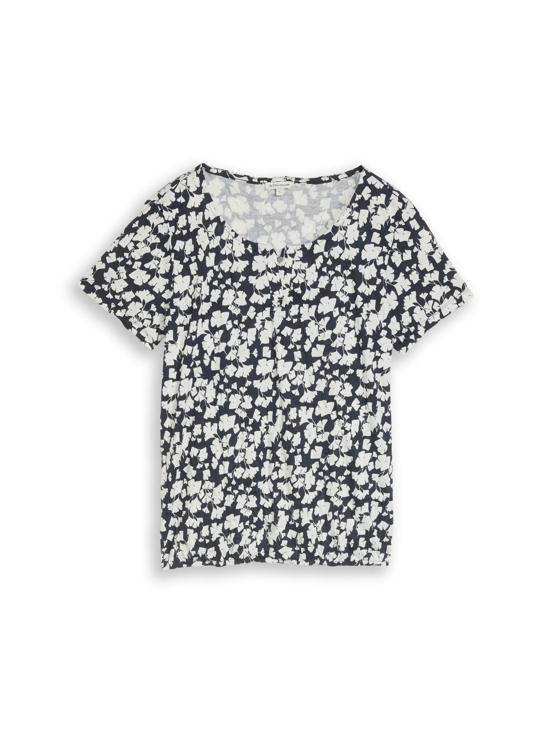 Crinkle T-Shirt mit Muster XXXL Regular Fit - Blue Ginkgo Minimal