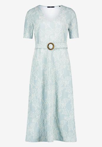 Midikleid mit Blumen-Stickerei 36 - Blue/cream