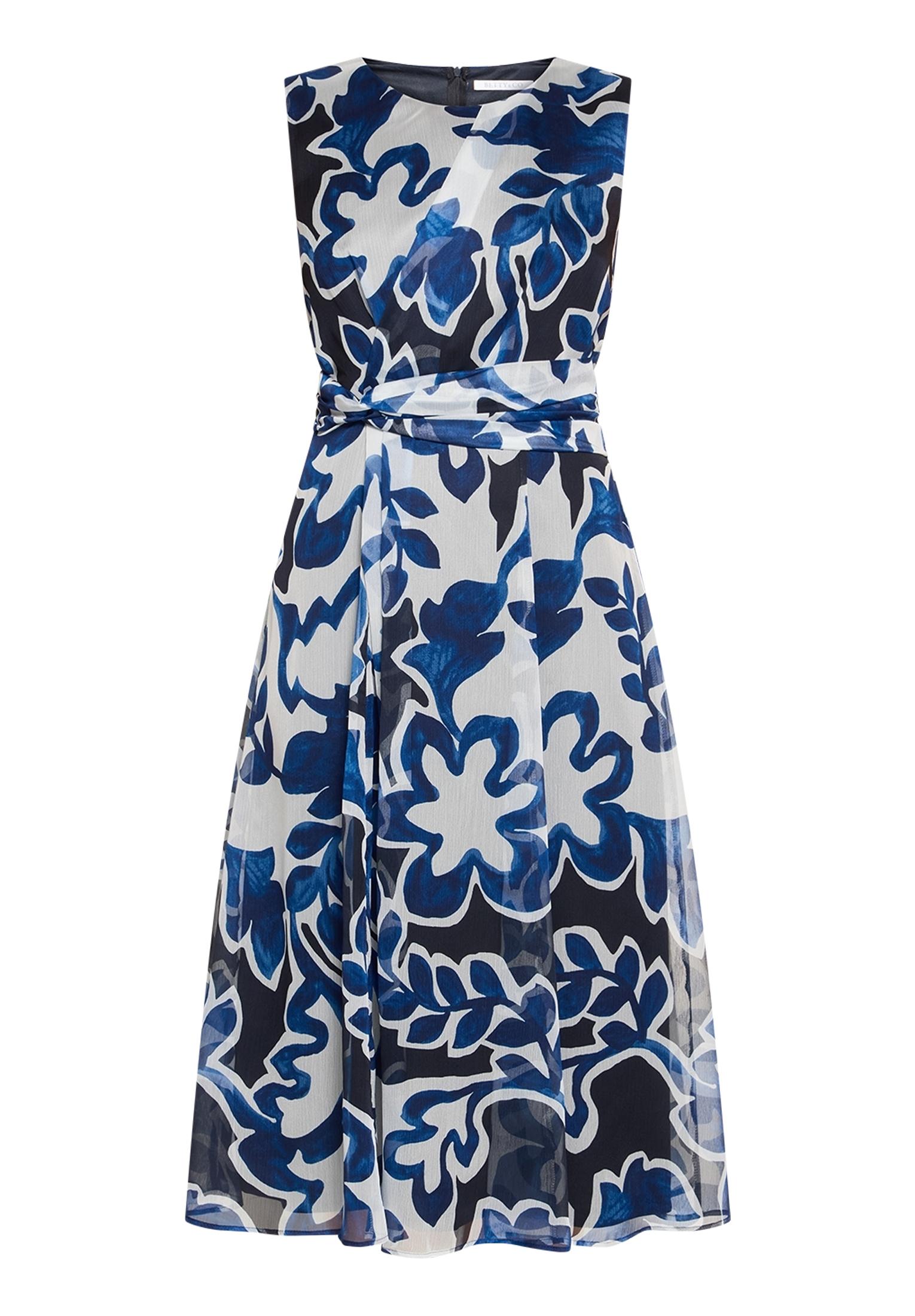 Chiffonkleid 38 Tailliert - Weiß/dunkelblau