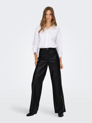 ONLMADISON HW WIDE FAUX LEATHER PANT PNT M/32 Locker geschnitten - Black