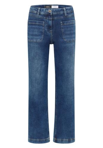 Wide Leg Patch Pocket Jeans 28/30 - Mid Blue Used Wash