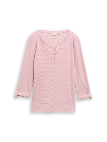Langarmshirt mit Turn-Up-Funktion XXL Regular Fit - Offwhite Pink Small Stripe