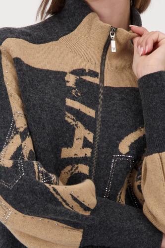 Strickjacke mit Strasssteinen 42 - Anthra Melange Gemustert