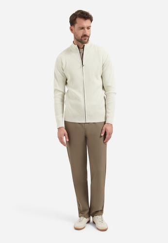 Cardigan Full Zip Tuck Stitch M Regular Fit - Chalk