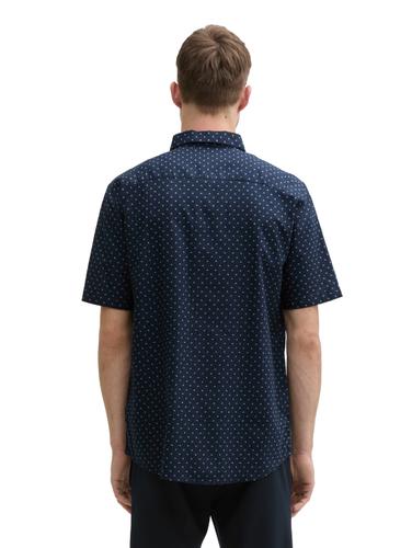 Regular Fit Kurzarmhemd mit Leinenanteil im Pünktchen-Muster L Regular Fit - Navy Dot Design