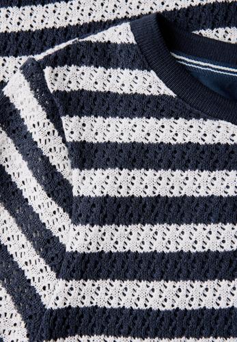 Gestreiftes Ajour-Kleid M - Urban Navy Blue