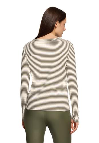 Streifenshirt L Leicht tailliert - Khaki/Cream