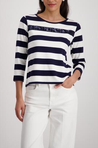 Sweatshirt mit Pailletten-Streifen 42 - Marine Ringel