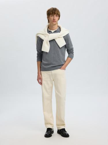 SLHTRAY LS KNIT MERINO OPEN POLO XL Normal geschnitten - Medium Grey Melange