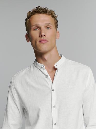 Shirt Granddad Solid With Linen M Regular Fit - White