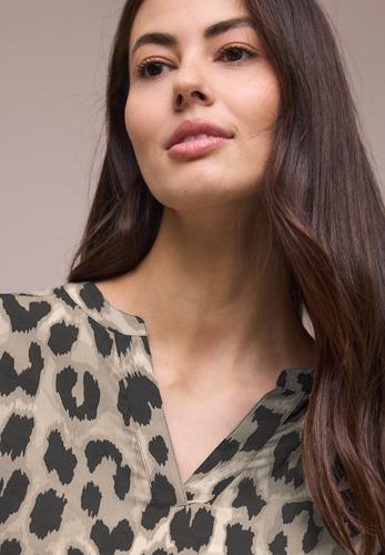 Bluse mit Split Neck und Animal Print 36 - Timeless Beige