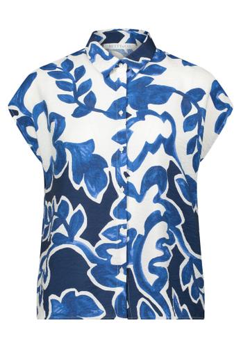 Hemdbluse 46 Lässig - Weiß/Dunkelblau