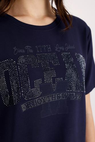 T-Shirt mit Schmuckdetails 46 - Marine