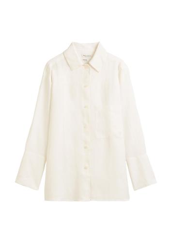 Lange Leinenbluse relaxed Weiß 36