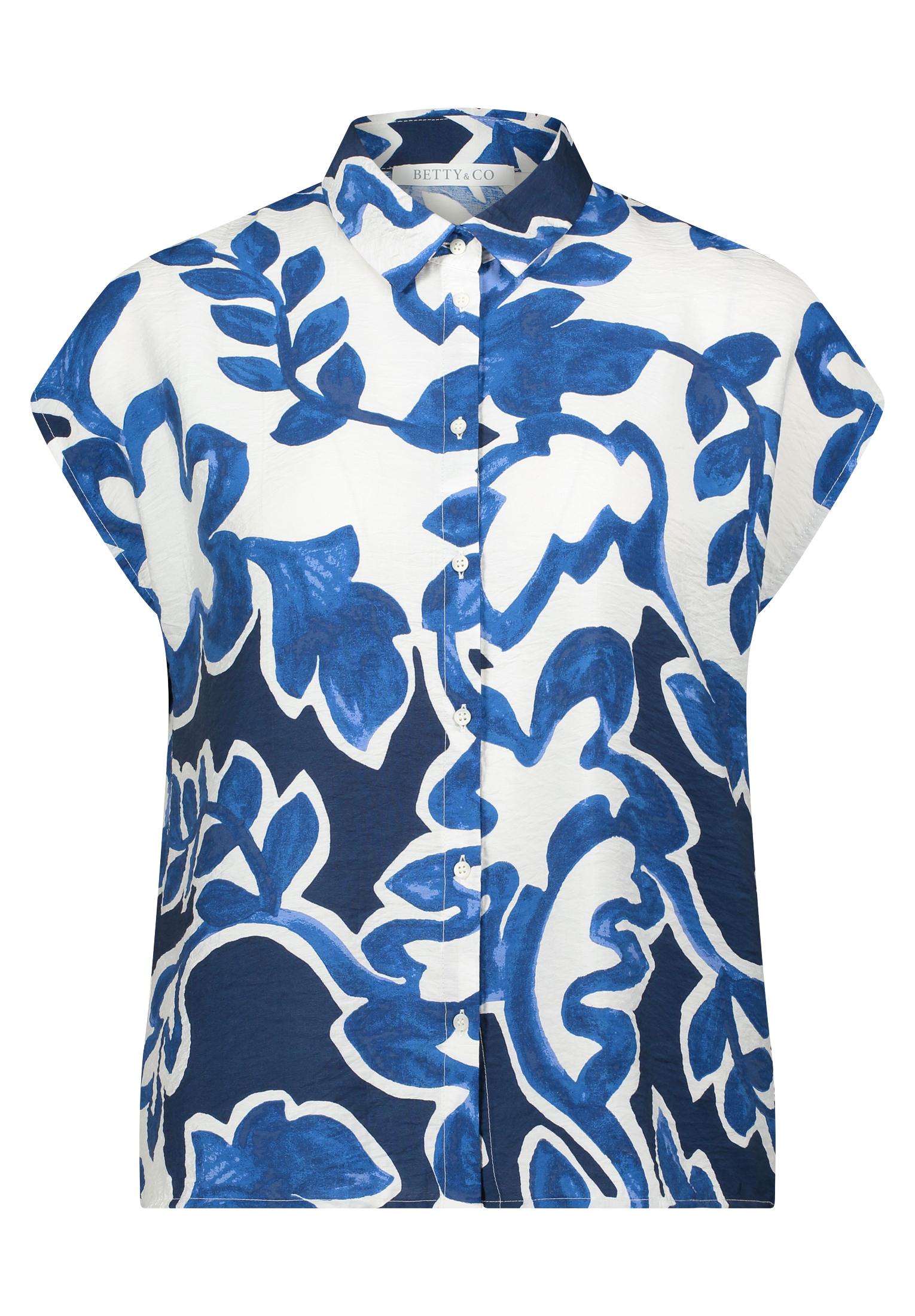 Hemdbluse 46 Lässig - Weiß/Dunkelblau