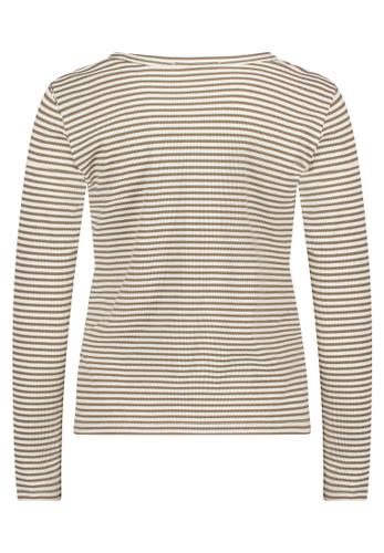 Streifenshirt L Leicht tailliert - Khaki/Cream