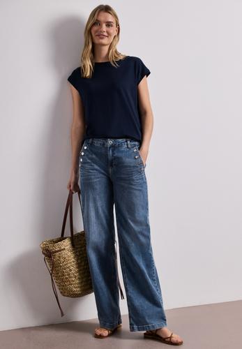 Wide Leg Jeans mit Knopfdetails 29/30 - Medium Blue Wash