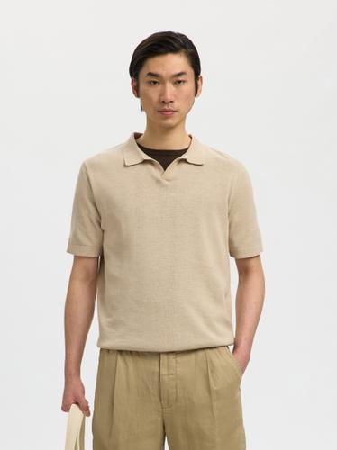 SLHMATTIS SS LINEN BLEND OPEN POLO NOOS M Normal geschnitten - Oatmeal