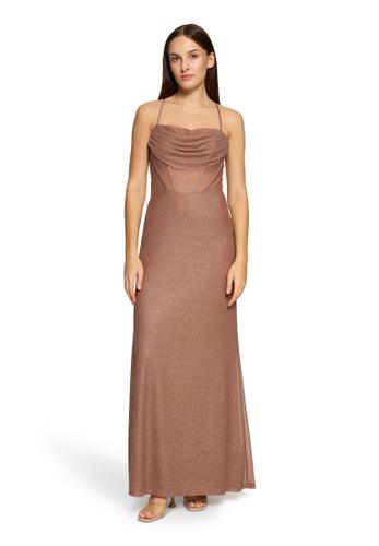 Kleid gefüttert, lang 36 - Taupe/silver