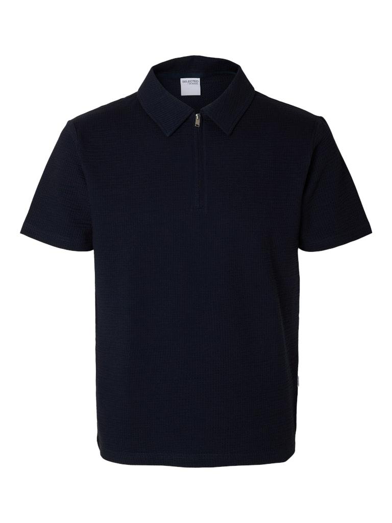 SLHSANDER SEERSUCKER ZIP SS POLO Blau M