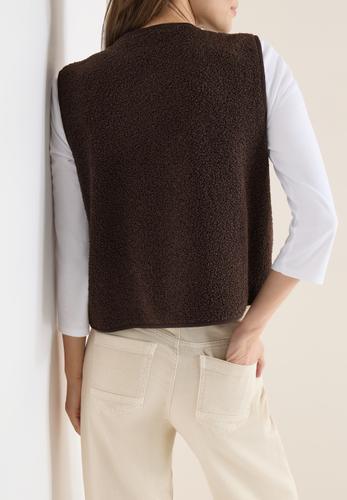 Weste aus Teddy-Material mit Rundhals XL - Macchiato Brown