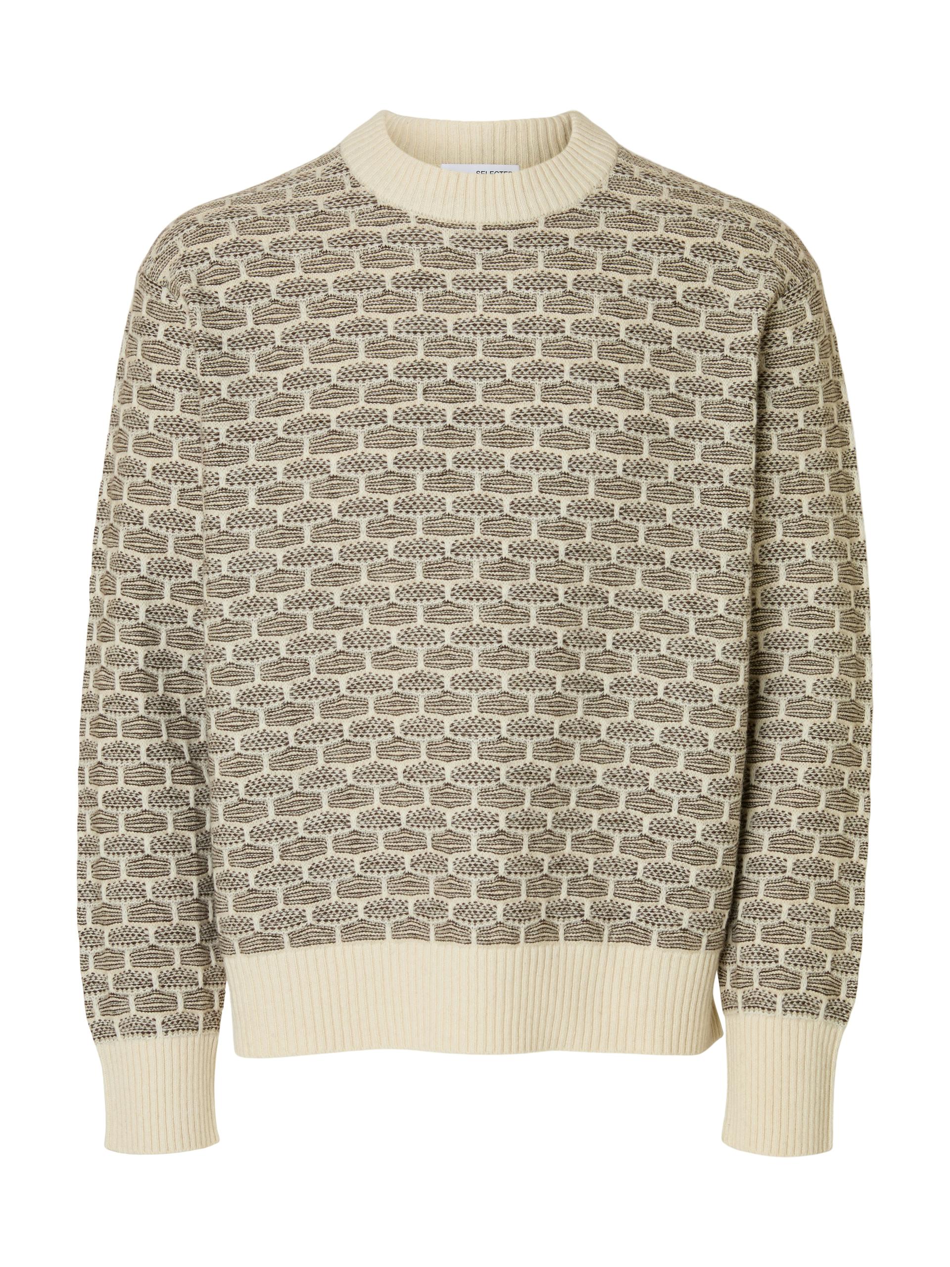 SLHKEITH LS KNIT RELAXED CREW NECK XL Locker geschnitten - Egret