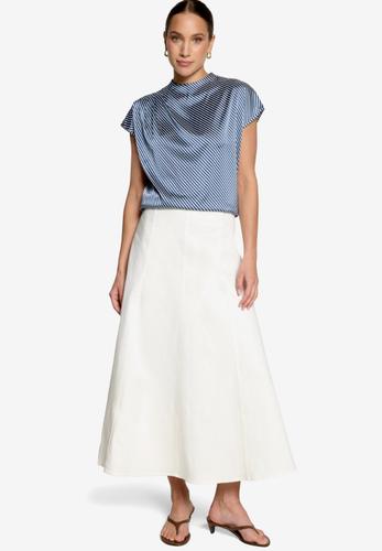 Satinbluse gestreift mit Stehkragen 36 - Dark Blue/white