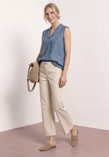 Blusentop mit Rüschen im Denim-Look