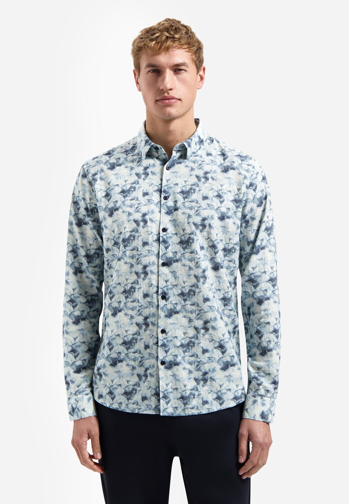 Shirt Allover Printed Yarn Dyed Dobby XL Regular Fit - Blue
