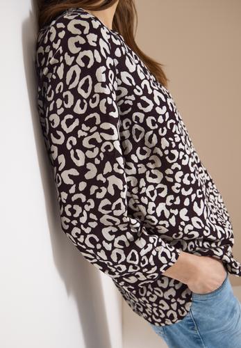 Bluse mit Leo-Muster aus Leinenmix M - Rich Burgundy