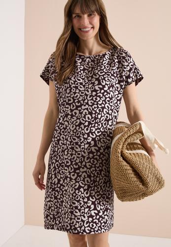 Knielanges Kleid aus Leinenmix mit Print M - Rich Burgundy