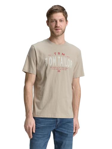 T-Shirt mit Logo-Print M Regular Fit - Cashew Beige
