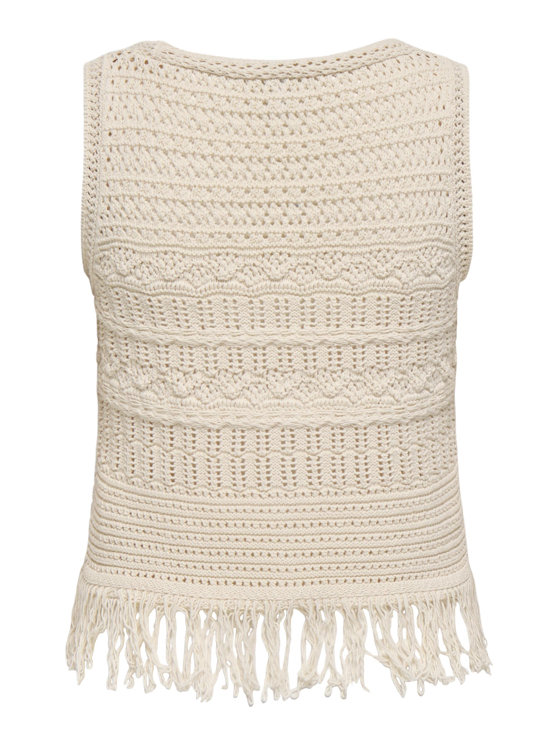 ONLALIX SL FRINGE WAISTCOAT KNT L Knit Fit - Ecru