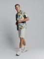 Shirt Short Sleeve Revers Collar Allover Printed With Linen M Regular Fit - Blue
