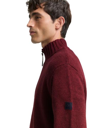 Troyer Strickpullover mit Ripp-Details XXL Regular Fit - Bordeaux Melange