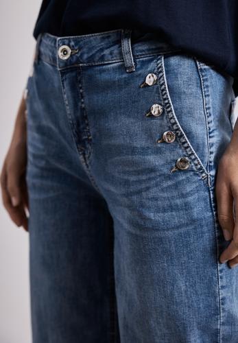 Wide Leg Jeans mit Knopfdetails 29/30 - Medium Blue Wash