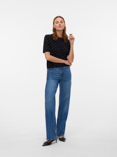 VMSABA SS O-NECK DOT PULLOVER L Normal geschnitten - Black