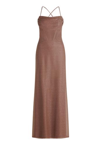 Kleid gefüttert, lang 36 - Taupe/silver