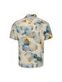 Shirt Short Sleeve Revers Collar Allover Printed With Linen M Regular Fit - Blue