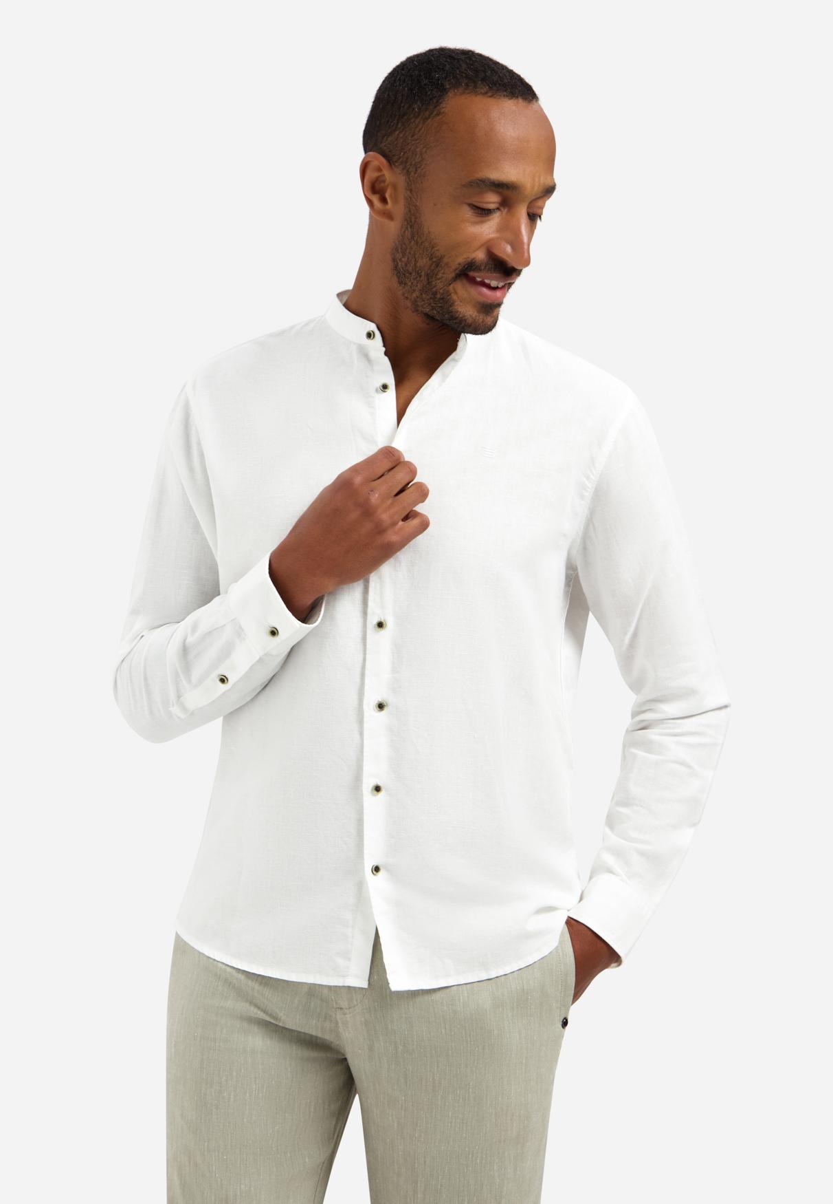 Shirt With Linen Granddad M Regular Fit - White